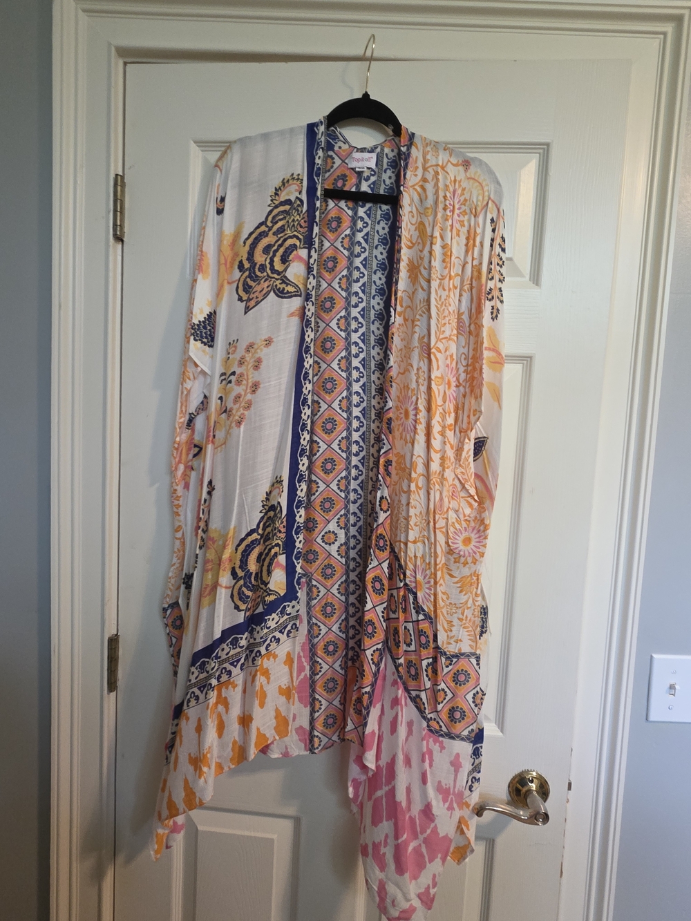 Lightweight Floral & Geometric Print Wrap Scarf in White, Pink & Orange